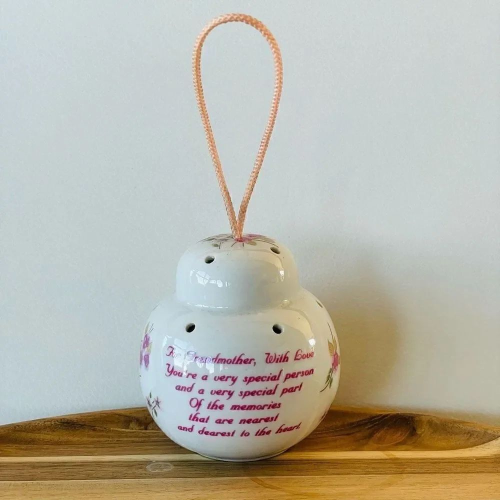 Grandmother Vintage Porcelain Pomander Sachet Pink Roses Potpourri Holder RUSS